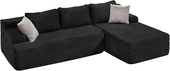 Hobestluk Modular Sectional Sofa Boneless Couch L-Shape Couch 3 Seat Modular Couch Memory Foam Sectional Couches for Living Room Furniture, Cloud Couch with Chaise Lounge (96" Right Facing Chaise)
