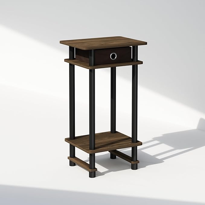 Furinno Turn-N-Tube Tall Nightstand with Bin, 1-Pack, Plastic Poles, Columbia Walnut/Black/Dark Brown