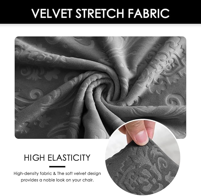 FORCHEER Kitchen Chair seat Cover Set 4 and Bench Cover Set Velvet Flower Pattern Anti-Dust Removable Seat Protector for Dining Room- 4 PCS Chair Cover+1 PC Bench Cover(Dark Grey)
