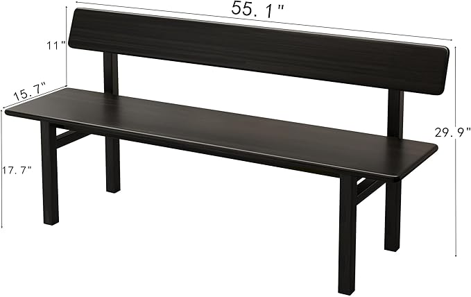 55" Entryway Bench, Black Dining Bench with Spindle Back Farmhouse Bench Wood Bench for Foyer Balcony Living Room, Black
