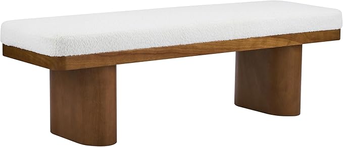 Christopher Knight Home 55" Chenille Upholstered Bench with Solid Rubber Wood Legs, Modern Farmhouse Bedroom Bench, Padded Entryway Bench Seat, Dining Bench for Living Room End of Bed, Beige