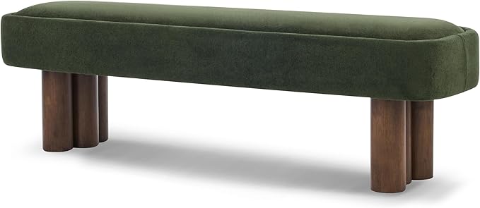 Merax 60.04'L Indoor Boucle Dining Bench with Walnut Color Legs, Upholstered Seating for Kitchen, Dining Room and Living Space,250lbs Capacity,Green