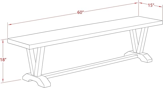 East West Furniture VB696 V-Style Modern Kitchen Bench with Wood Seat, 60x15x18 Inch, Multi-Color