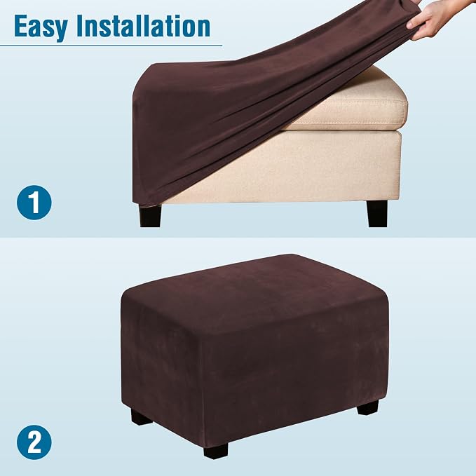 H.VERSAILTEX Real Velvet Plush 1 Piece Form Fit Stretch Rectangle Folding Storage Covers Ottoman Slipcovers Removable Footstool Protect Footrest Covers Elastic Bottom, Machine Washable(X-Large, Brown)