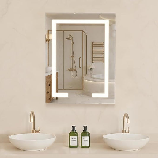 VEVOR Lighted Medicine Cabinet with Mirror, 20 x 26 in Recessed or Wall Mount, 3 Color Dimmable LED Bathroom Medicine Cabinet with Double-Side Mirror, Adjustable Shelves, Memory Anti-Fog Function