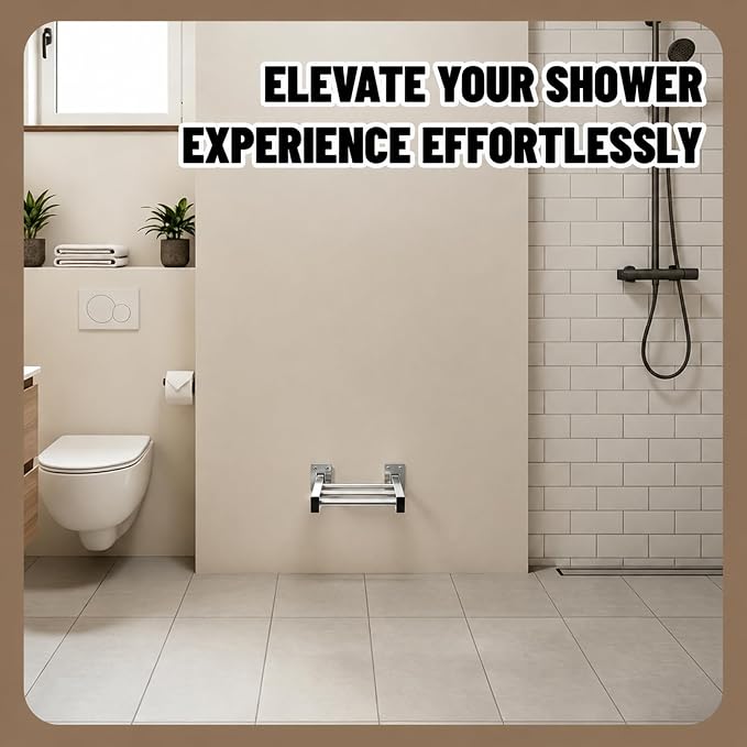 Hicarer Shower Foot Rest Wall Mount Folding Shower Pedestal Ledge 9" x 8" Brushed Finish 304 Stainless Steel Foot Rest Supports 200 Lbs for Safe Leg Shaving, Feet Washing & Bathroom Comfort