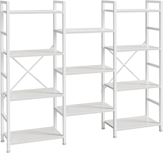 SUPERJARE Triple Bookshelf, Bookcase with 11 Open Display Shelves, Wide Book Shelf Book Case for Home & Office, 4 Tier, White