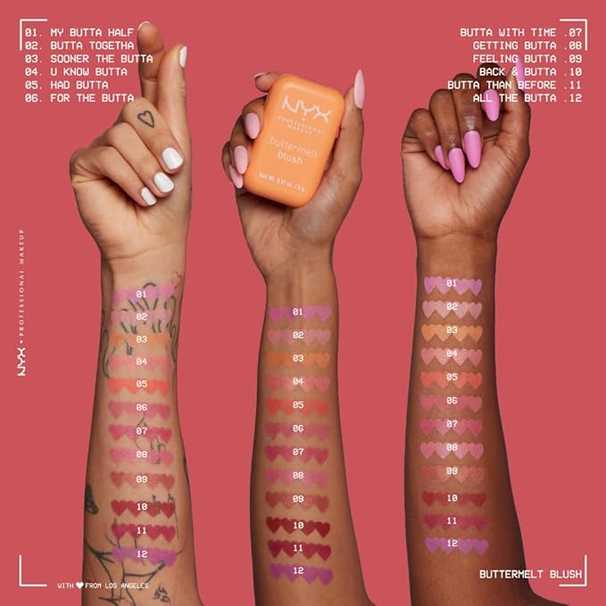NYX PROFESSIONAL MAKEUP バターメルト パウダーブラッシュ、色あせ・色移りしにくいチーク、最長12時間メイクアップが持続、ヴィーガンフォーミュラ - フォー・ザ・バタ