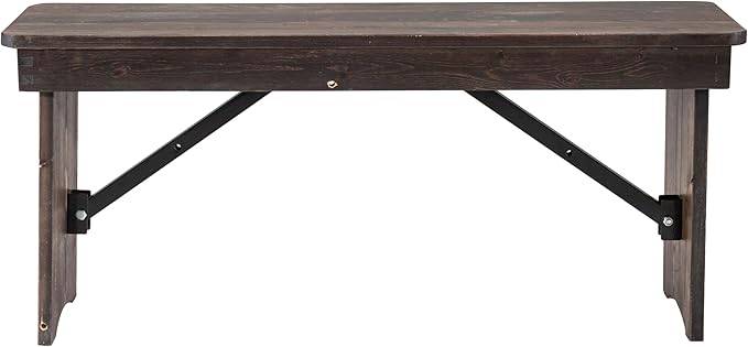 Flash Furniture HERCULES 40" x 12" Folding Farm Bench, Solid Pine Entryway Bench in Mahogany