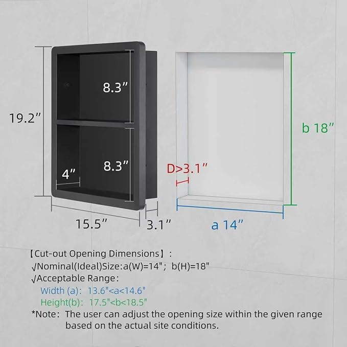 IDYLLOR Shower Niche 14x18, Recessed Medicine Cabinet Without Mirror, 304 Stainless Steel Bathroom Storage Cabinet with Shelf, Waterproof Wall Niche for Bathroom in Matte Black