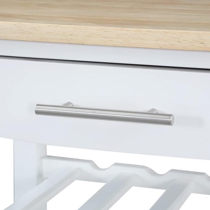 Convenience Concepts Ellaine Butcher Block Kitchen Cart 24.75" - 4 Tier Kitchen Island with Storage Drawer, Dining Room Wine Rack on Wheels, Coffee Station Table, Mobile Utility Trolley, White