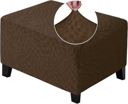 ZNSAYOTX 2026 Rectangle Ottoman Cover (L:28"-34") Super Stretch Soft Footrest Slipcover Form Fit, Universal Folding Foot Stool Covers with Non-Slip Elastic Band, Fashion Jacquard Texture, Coffee