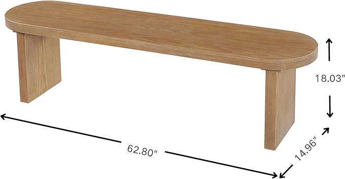 Christopher Knight Home Arford 62.8" Indoor Pine Dining Bench, Solid Wood Bench Seat for Dining Table, Modern Oval Dining Seat, Spacious Seating, Long Footstool for Living Room Dining Room, Pine Wood