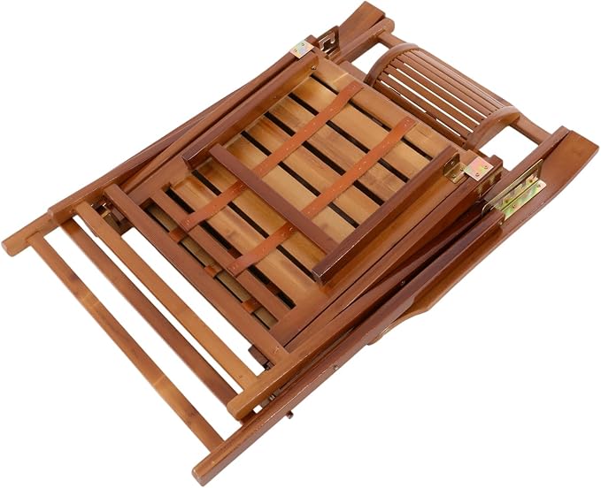 Bamboo Folding Lounge Chair with Footrest & 5-Position Adjustable Backrest, 440lbs Capacity Indoor Outdoor Recliner for Patio, Garden, Balcony, Camping