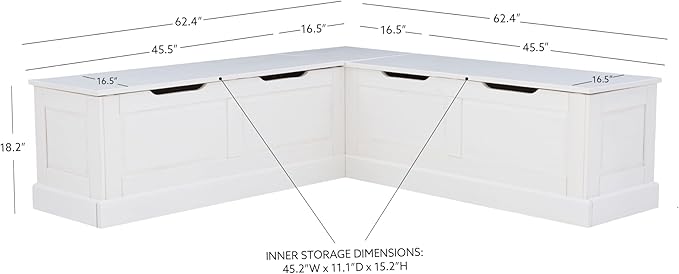 Linon Harris White Solid Pine Backless Nook with Interior Storage