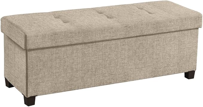 Ornavo Home 43 Inch Storage Ottoman, Large Storage Bench, Ottoman with Storage with Legs, Foot Rest Stool, Bedroom Bench - Tan/Taupe