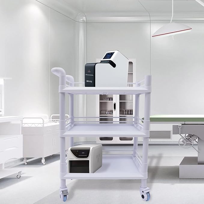 3 Tier Rolling Medical Storage Shelves Rack with Wheels - Beauty Salon SPA Medical Rolling Cart with 360 Silent Swivel Wheels
