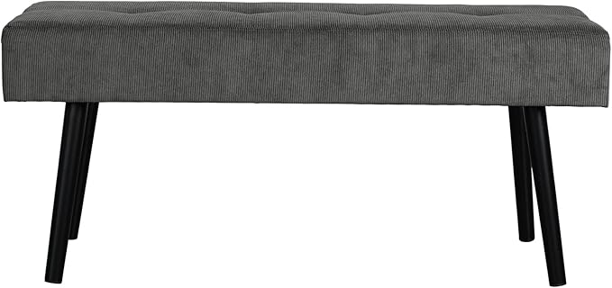 Comfy to go Entryway Bench - Grey Bench for Bedroom, Modern Ottoman End of Bed, Corduroy Padded Benches for Living Room, Foyer, Mudroom, Hallway - 39" L x 14" W x 17" H