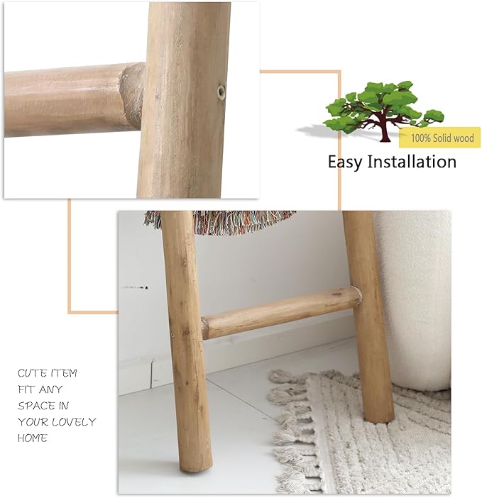 SwallowLiving 57in Blanket Ladder, Solid Wood Towel Ladder, Rustic Decorative Ladder for Blankets, Farmhouse Wooden Quilt Rack for Living Room & Bathroom