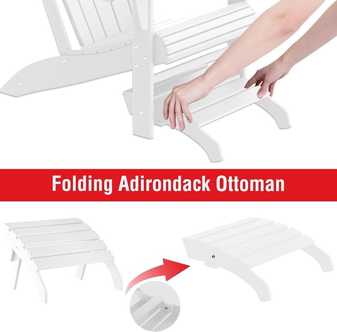 Costaelm Adirondack Chair Footrest, Patio Footstool, Ottoman Outdoor Foot Rest for Patio Waterproof, Adirondack Ottoman Patio Footstool, White