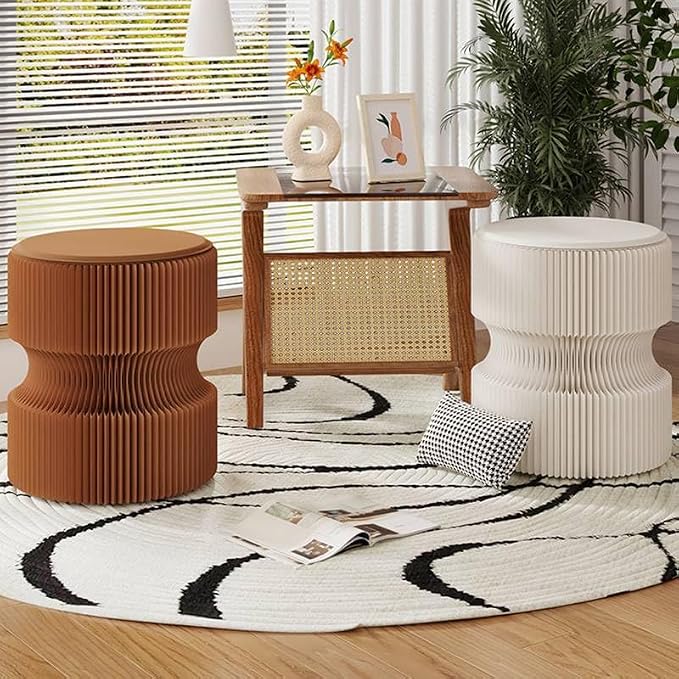 Folding Stool, 660lb Load Capacity Foldable Paper Stool - 15.7 Inch Modern Minimalist Stool for Living Room, Eco-Friendly Kraft Paper Honeycomb Design, Folds Flat to 1.2 Inch (white A, 15.7in)