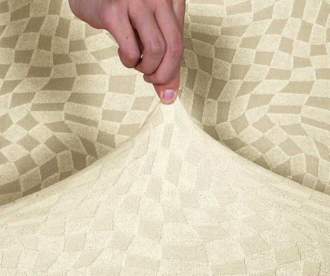 ZNSAYOTX 2026 Rectangle Ottoman Cover (L:35"-45") Super Stretch Soft Footrest Slipcover Form Fit, Universal Folding Foot Stool Covers with Non-Slip Elastic Band, Fashion Jacquard Texture, Beige