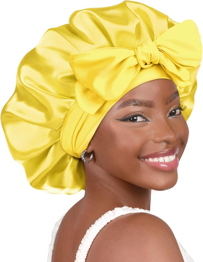 YANIBEST Adjustable Silk Bonnet for Sleeping Women Double Layer Satin Bonnet Reduce Friction Prevent Frizz Curly Hair