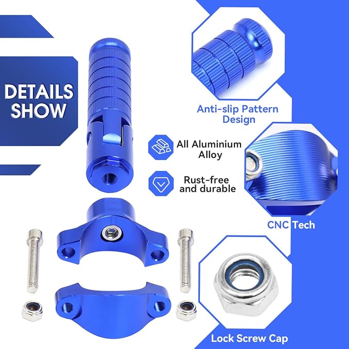 Foot Pegs Non-sliding Footrest Motorcycle Bicycle Folding Foot Pegs 90 Degree Foldable Electric Motorbike Passenger Footrests Rearsets Rear Set Footpegs Foot Rest Pedals (Blue)