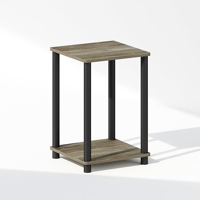 Furinno Turn-N-Tube Night Stand, 2-Tier Open Shelf Design Nightstand, Toolless Bedside Table, End Table, Side Table, for Bedroom, Closet, Dorm, French Oak
