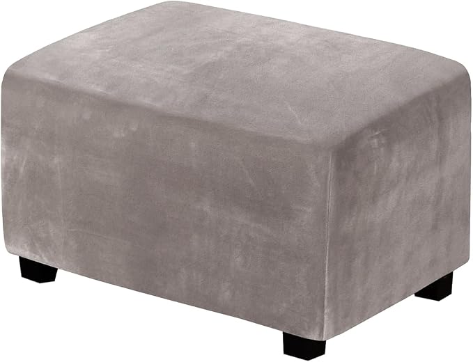 H.VERSAILTEX Real Velvet Plush 1 Piece Form Fit Stretch Rectangle Folding Storage Covers Ottoman Slipcovers Removable Footstool Protect Footrest Covers Elastic Bottom, Machine Washable(Large, Taupe)