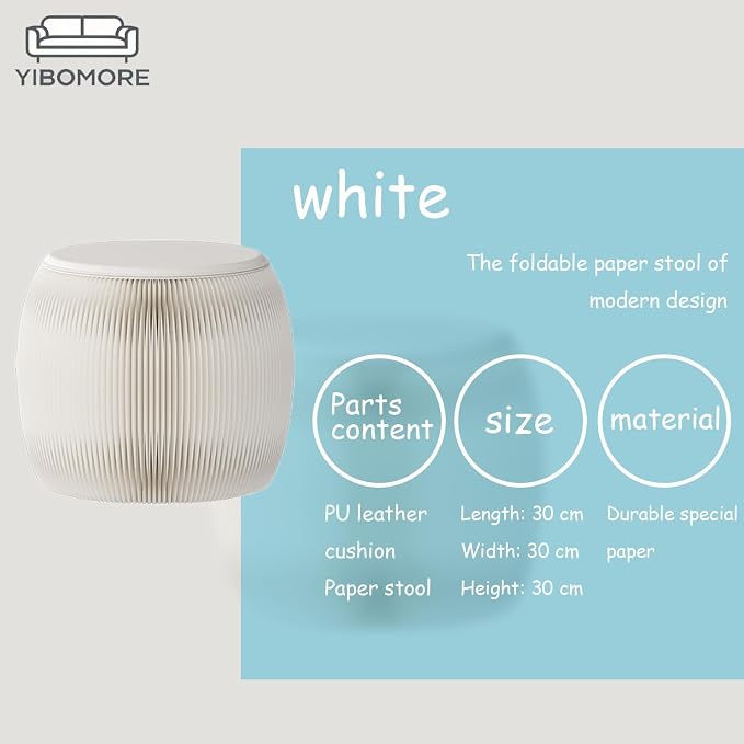Folding Stool, 660lb Load Capacity Foldable Paper Stool - 11.8 Inch Modern Minimalist Stool for Living Room, Eco-Friendly Kraft Paper Honeycomb Design, Folds Flat to 1.2 Inch (white B, 11.8in)