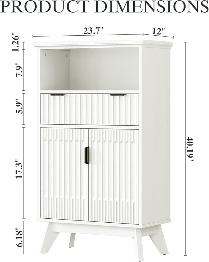 Fatmok Buffet Cabinet with Storage Set of 3, 40" Modern Fluted Coffee Bar Cabinet with Drawer & Open Shelf, Wood Buffet Sideboard Console Table for Entryway, Kitchen, Living Room (White)