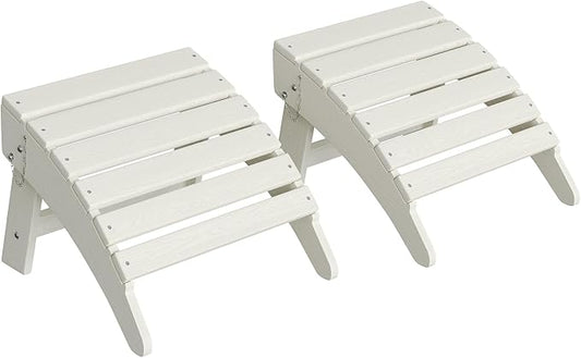 Garvee Folding Adirondack Ottoman Set of 2, HDPE Outdoor Footrest for Adirondack Chair, All-Weather Resistant for Deck Backyard Patio Outside Poolside Porch Lawn - White