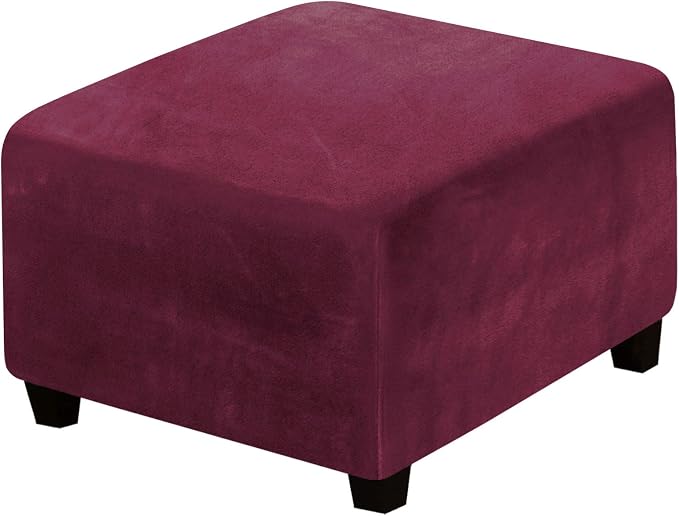 H.VERSAILTEX Square Ottoman Covers Ottoman Slipcover Square Footstool Protector Covers Storage Stool Ottoman Covers Stretch with Elastic Bottom, Feature Real Velvet Plush Fabric, Burgundy