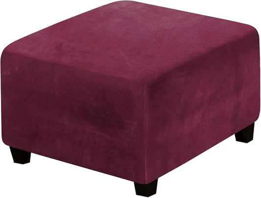 H.VERSAILTEX Square Ottoman Covers Ottoman Slipcover Square Footstool Protector Covers Storage Stool Ottoman Covers Stretch with Elastic Bottom, Feature Real Velvet Plush Fabric, Burgundy