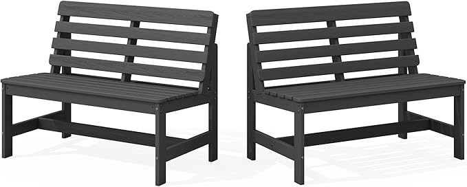 SERWALL Outdoor Bench, All Weather HDPE Outdoor Benches, 2-Person Armless Porch Bench with 600 lbs Weight Capacity, Patio Benches for Outdoors, Porch, Park and Dining, Grey, 2 Pack