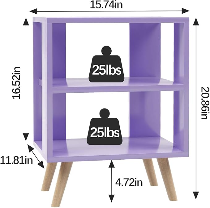 Aenuert Night Stand, Purple Nightstand, Modern End Table with Open Storage, 2-Tier Wooden Bedside Table for Small Space, Living Room, Bedroom