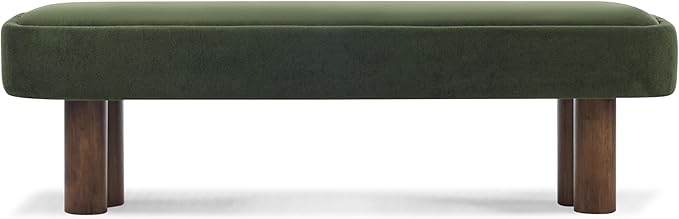 Merax 60.04'L Indoor Boucle Dining Bench with Walnut Color Legs, Upholstered Seating for Kitchen, Dining Room and Living Space,250lbs Capacity,Green