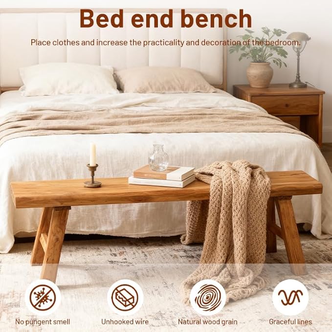Wooden Bench Indoor Farmhouse Narrow Entryway Bench, Skinny Bench for End of Bed, Entryway Benches, Noddle Wood Bench for Dining Room (39.37in)