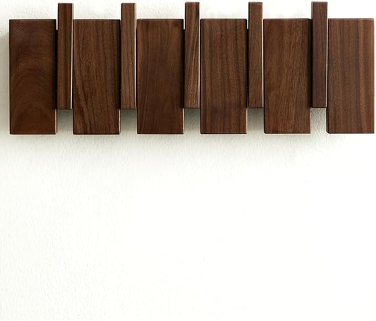 Wood Coat Rack Wall Mount - Large Walnut Piano Coat Rack wtih 5 Hooks for Hanging Clothes,Keys,Robes,Purse,Towels,Modern Decorative Wall hooks Heavy Duty Hanger Organizer for Bathroom/Bedroom/Entryway