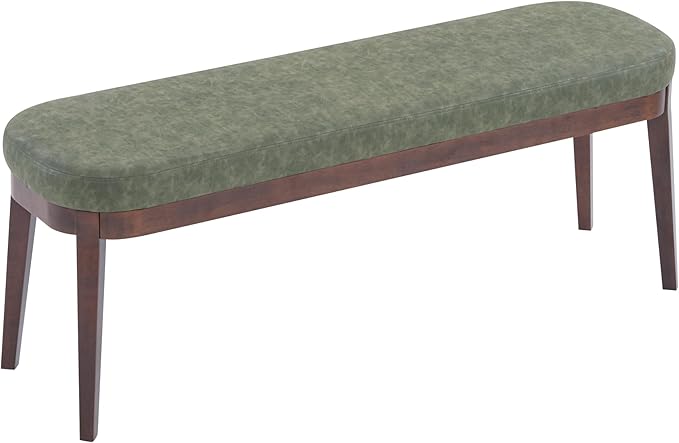 Christopher Knight Home Ella Mid-Century Faux Leather Upholstered Dining Bench, End of Bed Footrest, Entryway/Hallway Seating, Indoor Ottoman Bench with Padded Seat and Solid Wood Leg, Green+Brown