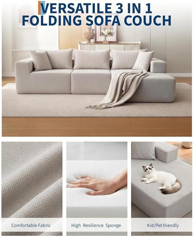 Garvee 108" Modular Sectional Sofa,Cloud Couch Sectional with Right Chaise | Fluffy Compressed l Shaped Sofa for Living Room | Boneless Couch & Sofa Bed Design,No Assembly Required, Beige