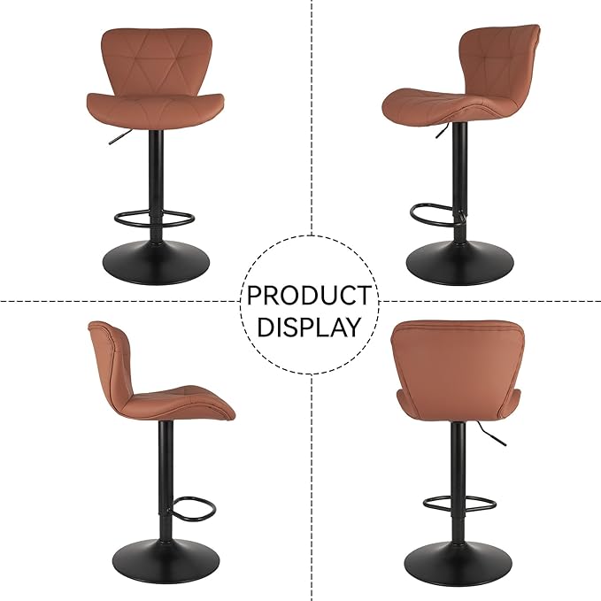 Nalupatio Modern Bar Stools Set of 2, Faux Leather Upholstered Swivel Bar Stools, Adjustable Counter Height Bar Chairs with Back for Kitchen Island, Rust