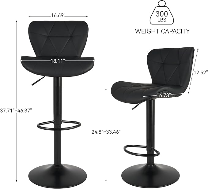 Nalupatio Modern Bar Stools Set of 3, Adjustable Faux Leather Upholstered Swivel Bar Stools, Counter Height Bar Chairs with Back for Kitchen Island, Black