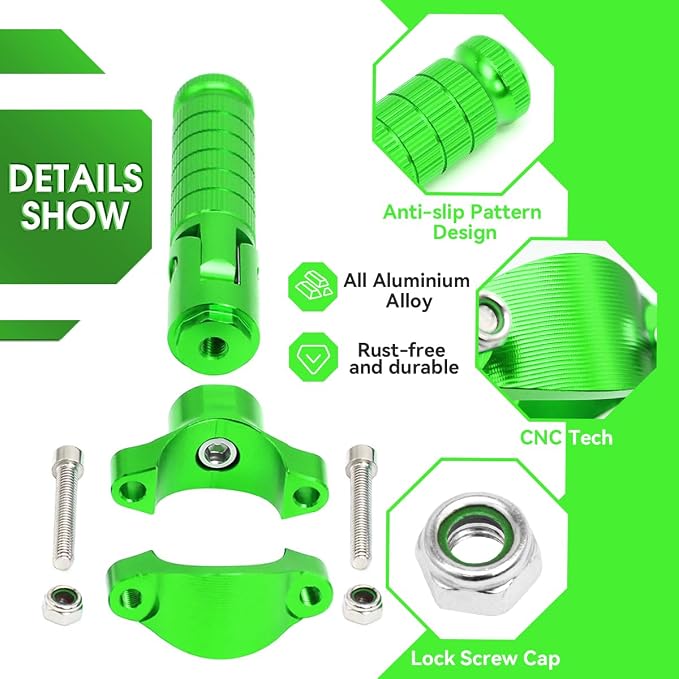 Foot Pegs Non-sliding Footrest Motorcycle Bicycle Folding Foot Pegs 90 Degree Foldable Electric Motorbike Passenger Footrests Rearsets Rear Set Footpegs Foot Rest Pedals (Green)