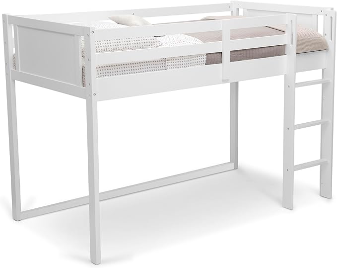 Delta Children Twin Loft Bed with Guardrail and Ladder (Coordinates with Loft Bed Tents Sold Separately), White