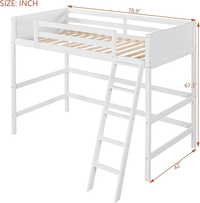 Merax Twin Modern Kids Loft Bed with Ladders Wood Loft Bunk Bed for Juniors/Easy Assemble/Space Saving White