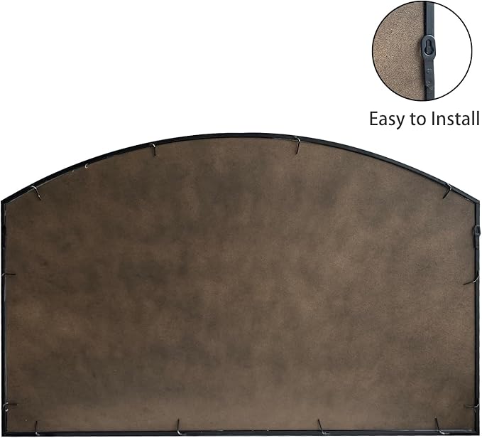 WAMIRRO Black Grid Wall Mirror,Wide Window Pane Black Mirror,Farmhouse Arched Wall Mirror,Mantel Mirror for Fireplace/Entryway/Hallway/Living Room,44“X28”
