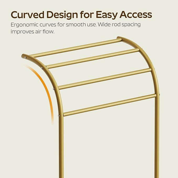 YATINEY Free Standing Towel Rack, 4-Tier Blanket Rack for Bathroom, Pool Towel Stand Display and Drying Rack, Modern Towel Blanket Storage Organizer, Gold CJ07GD