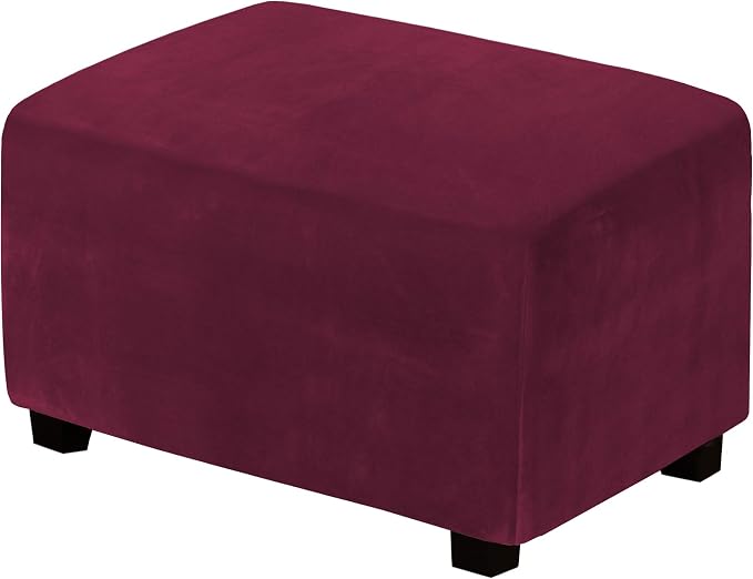 H.VERSAILTEX Real Velvet Plush 1 Piece Form Fit Stretch Rectangle Folding Storage Covers Ottoman Slipcovers Removable Footstool Protect Footrest Covers Elastic Bottom Washable(Large, Burgundy)